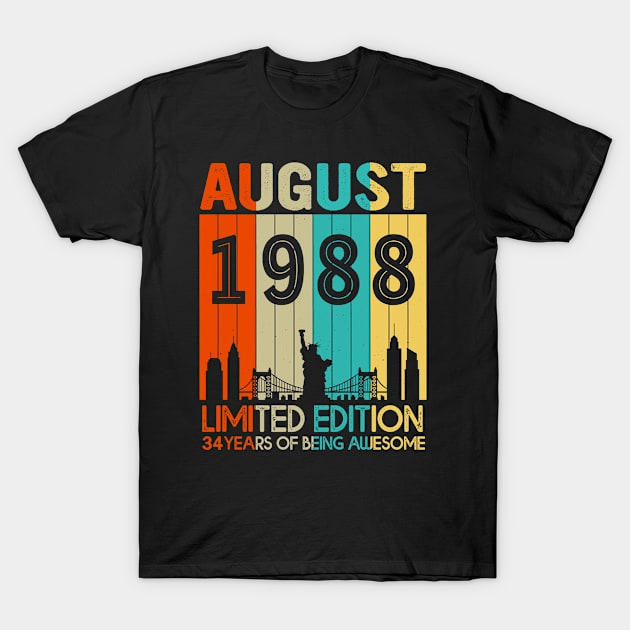 Vintage August 1988 Limited Edition 34 Years Of Being Awesome T-Shirt by sueannharley12